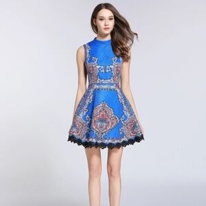 Mini Dress Comino Couture London Flare Skater Dress Paisly Style Print